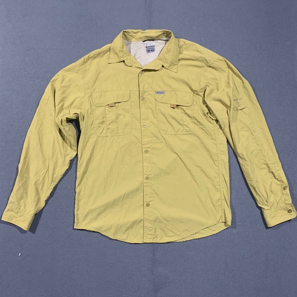 Columbia Titanium Fishing Shirt Mens L Nylon Yellow Long Sleeve Vented Hiking